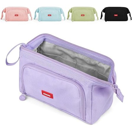 1 stk. Stort penalhus med lynlås, glat penalhus, holder, skrivebordsorganisator, slidstærkt penalhus lilla