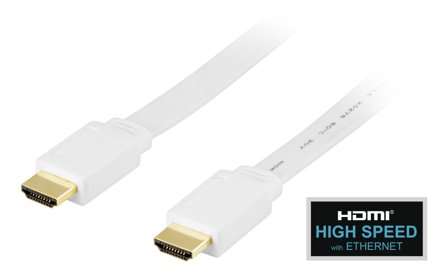 Deltaco HDMI-1005H - HDMI med Ethernet-kabel - HDMI (hann) til HDMI (hann) - 50 cm - hvit - flat