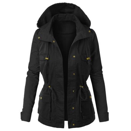 Kvinnor Dragsko Button Down Väst Enfärgad Huvjacka