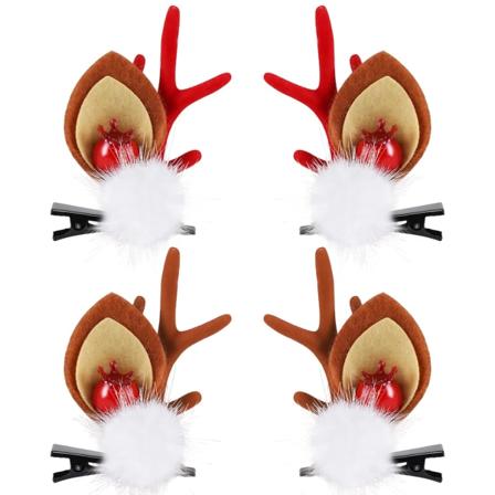 Julehårklemme - 2 par søte reinsdyrgevirører Hårtilbehør Gevirhodeplagg Hårnål for julefest