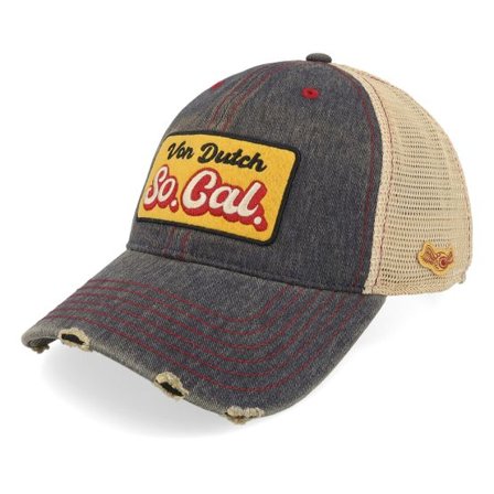Von Dutch - Blå trucker Keps - Embroider Distressed Navy Blue/Beige Trucker @ Hatstore