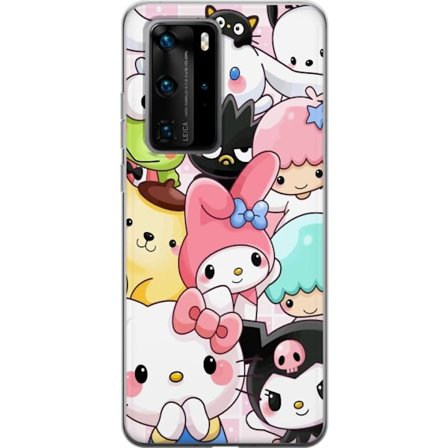 Kompatibelt Mobildeksel til Huawei P40 Pro Tett mønster av søte figurer med store øyne i ulike farger og uttrykk med LABUBU-tekst