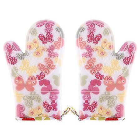 Varmebestandige silikonhansker Grytekluter med bomullsfôr Sklisikre matlagingsgrillhansker Gryteklut Kjøkkenbakehansker 2 stk. Butterfly