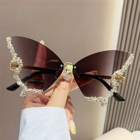 Fashion Sparkling Rhinestone Rimless Butterfly Sunglasses Y2K Women Luxury Brand Vintage Sun Glasses Ladies Eyewear gafas de sol