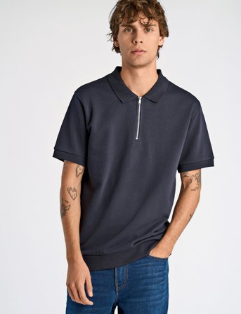 Lindbergh Jersey Pique With. Zip S/S - Navy - M