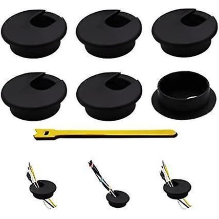 50mm Skrivebordsgjennomføringer Sett 6 Kabelgjennomføringer 10 Kabelbinder