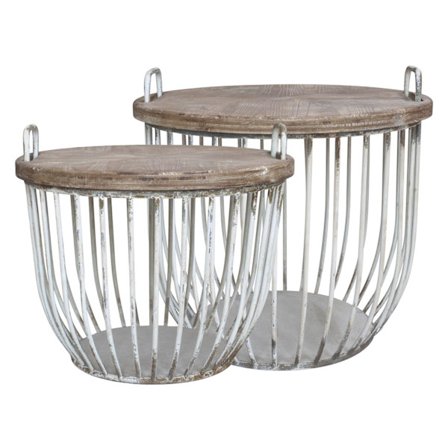 Soffbord m trälock set m 2 korgar Antikvit