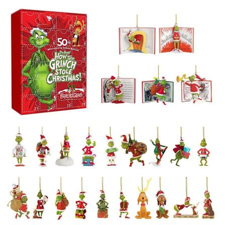 Julekalender med 24 dages nedtælling Grinch Elk Festival kalender blind boks vedhængs-stil 1