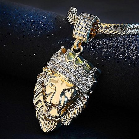 Herr Full Iced Out Rhinestone Lejon Tag Hänge Kubansk Kedja Hip Hop Halsband (FMY)