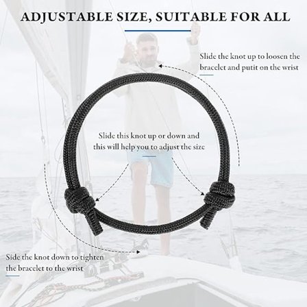 Rep Armband 2 st Kyl Armband för Män Nautiska Rep Armband Justerbar Svart Sladd Armband Justerbar Flätad Armband
