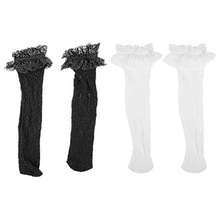 2 par hvide strømpebukser til kvinder, strømpebukser til kvinder, sløjfe, fiskenetstrømper, blonde rynkestrømper
