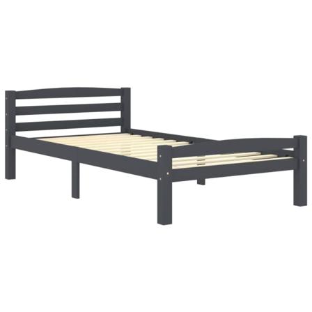 Vidaxl Sängram Mörkgrå Massiv Furu 90x200 Cm Grå