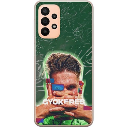 Yhteensopiva Puhelinkuori Samsung Galaxy A23 Lamine Yamal Barcelonan pelipaidassa, jossa on neonvaloja ja punaisia ja sinisiä salamoita dramaattisessa