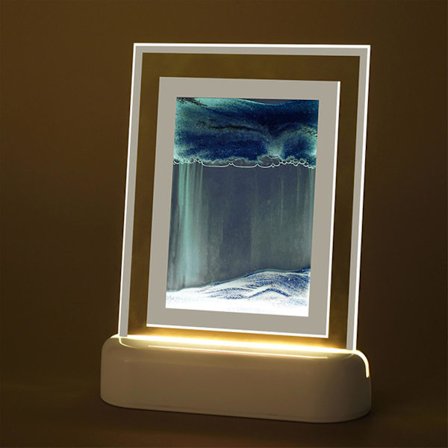 Lampe med bevegelig sandkunstmaleri nattlys, 3D sandlandskap bevegelig sandbilde med LED firkantet glass flytende sanddisplay avslappende 