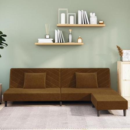 Vidaxl Bäddsoffa 2-sits Med Två Kuddar Och Fotpall Brun Sammet Brun