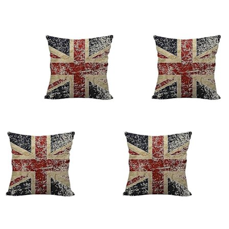 4 stk. britisk flag pudebetræk, Union Jack flag vintage stil pudebetræk kaste pudebetræk 45x45 cm (stil B)