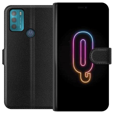 Kompatibel Tegnebogsetui til Motorola Motorola Moto G50 Minimalistisk neonbogstav Q i lyse farver mod mørk baggrund