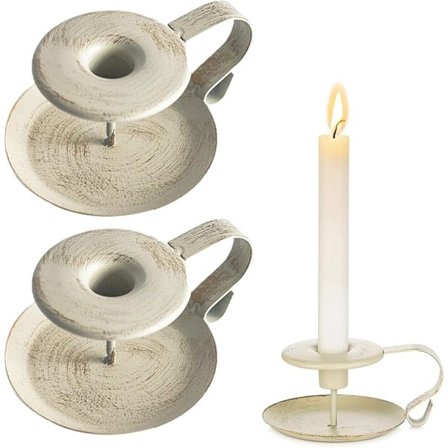 Ljusstake, 2 st retro ljusstake, metalljusstake, kammarljusstake, vit smidesjärnsljus