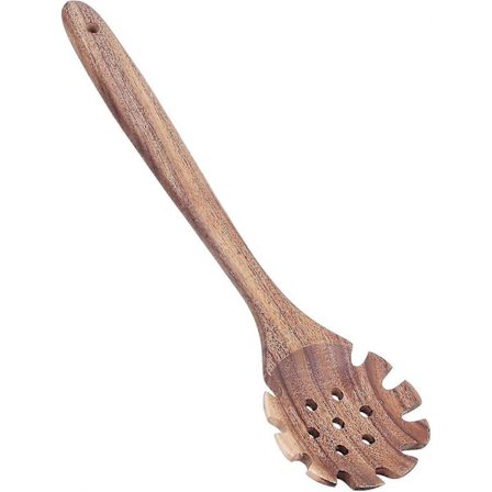 Kjøkkenredskap i tre, teak, husholdningsbruk, naturlig tresleiv, nuddel dørslag, hullsleiv, røre-spatel, spaghettiskje, kjøkkenredskap