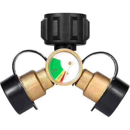 Propangasdelare, 2-vägs propangasbehållare Y-delare adapter med mätare, Lp-gasadapter T-koppling grillkontakt för propangascylinder, husbil, 