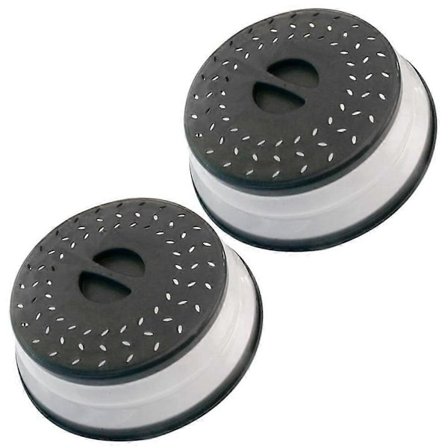 2-pak Sammenklappelig Mikrobølgeovn Stænklåg, Mikrobølgeovn Låg med Let Håndtag, Si Kurv