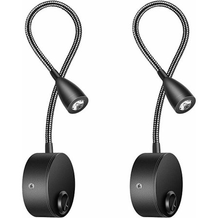 Sengevegglampe 2-pakke vegglampe leselampe LED svanehalslampe 3W, 3000K varm hvit leselampe KLB
