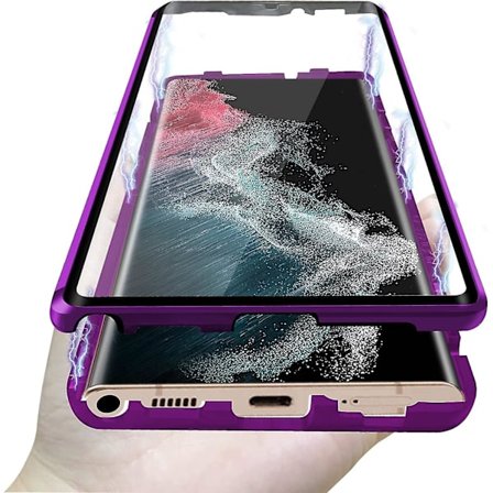 Magnetiskt Skal för Samsung S22 Ultra, Härdat Glas Dubbelsidigt Telefonskal med Skärmskydd