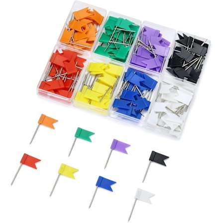 160 stk. Flerfargede kartnåler, flagg-pushpins kartnåler med stålspiss for oppslagstavler og kart på hjemmekontor skole 8 assorterte farger
