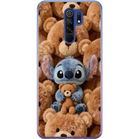 Kompatibelt Mobildeksel til Xiaomi Redmi 9 Stitch omgitt av brune teddybjørner med en liten teddybjørn i fanget i en søt og koselig kawaii-design