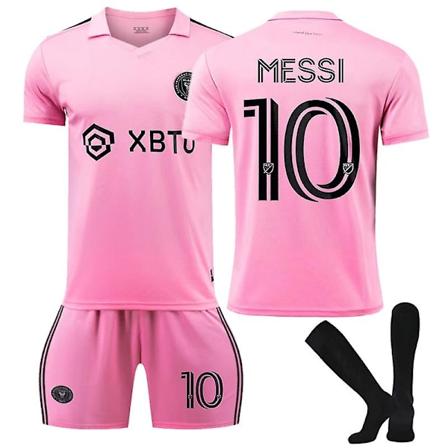 Inter Miami Lionel Messi #10 Jalkapallopaita Paketti T-paita - Täydellinen vaaleanpunainen pink XL