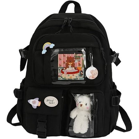 Kawaii rygsæk, Kawaii rygsæk med Kawaii nåle og tilbehør, Kawaii rygsæk til piger studerende, sød æstetisk rejserygsæk