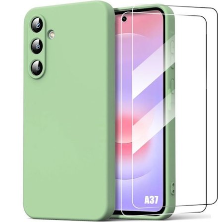 Cover til Samsung Galaxy A37 5G, Ultra Tynd Silikone Stødabsorberende - Grøn - 2 Tempered Glass
