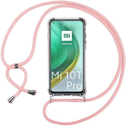 TPU-fodral för Xiaomi Mi 10T Pro - Flexibelt - Ridskydd - Transparent med Rosa Rem