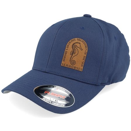 Iconic - Blå flexfit Kasket - Sea Horse Wooly Combed Navy Flexfit @ Hatstore