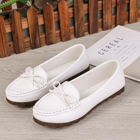 Dam Flats Loafers Slip On Flat Shoes Rund Toe Anti Slip White 36