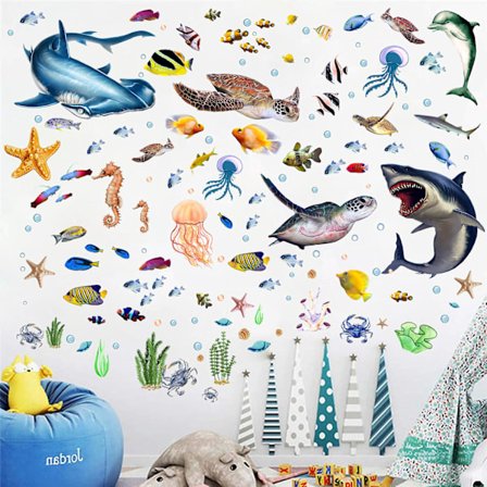 Havsdekaler Under The Sea Fish Nursery Avtagbar Peel and Stick Art för Barn Bebis Sovrum Vardagsrum Badrum