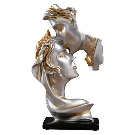 Romantisk par skulptur statue – Resin kjærlighetsfigur ornamenter med elegant sølvfinish, abstrakt kunstnerisk dekorasjon for hjem, soverom eller 
