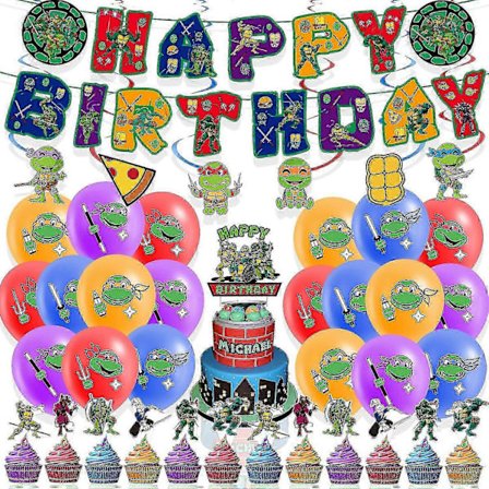 Teenage Mutant Ninja Turtles Temafest Födelsedagsdekoration Teenage Mutant Ninja Turtles Dragflik Tårtinsats Ballong Spiral Partyset [D]