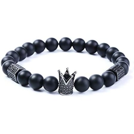 Herrarmband - Svart elastiskt armband med onyx- och agatstenar - Kronarmband