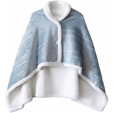 Blå damtröja, rutig fleecesjal, poncho och cape, varm vinter med knappar, enfärgad klassisk filt att bära