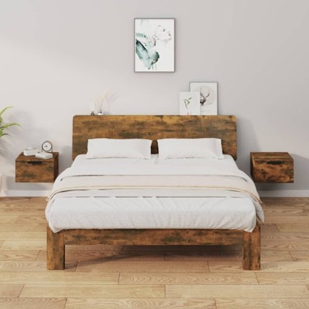 Väggmonterade sängbord 2 st rökfärgad ek 34x30x20 cm