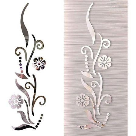 3D Blomsterspeil Veggklistremerke Soverom Stue Sofa Bakgrunn TV Veggbakgrunn, 3D Fjernet Akryl Veggdekor Klistremerke for Hjemmedekorasjon(Silv