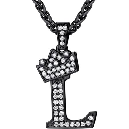 Krona Initial A-Z Halsband, Iced Out Letter Hänge med 22-24 Tums Kedja, Män Kvinnor Bling Hip Hop Alfabet Namn Smycken Present Stora Initialer 