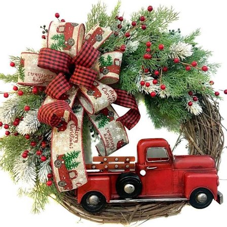Joulukranssi etuovelle / Punainen kuorma-auto joulukranssi / Kranssi syksy maatila / Kranssi, 30 cm