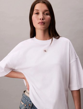 Calvin Klein Jeans Ss Woven Label Oversized Tee - White - M