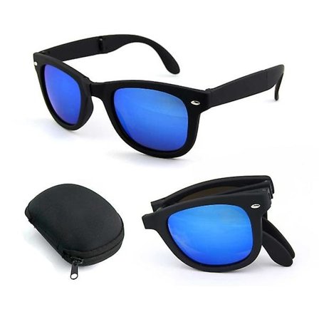 Taitettavat mustat Wayfarer-aurinkolasit sinisellä peililinssillä musta