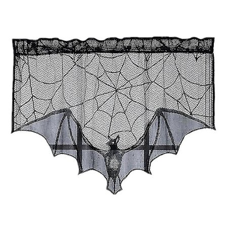 Th Halloween Gardiner Spets Öppen spis Sjal Fladdermöss Spindel Spets Korta Fönster Gardiner Halloween Spindelnät Öppen spis Mantel Sjal Omslag Dekor 