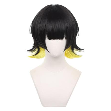 Halloween Cosplay Anime Paryk Blå Lås Sort Gul Herre Kostume Hår Erstatning Parykker til Dreng Fest Cos Rollespil (Sort Gul)