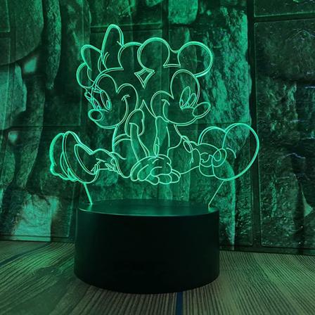 Mickey Minnie Figurer Lyslenke Tegneserie Mus Anime Figur 3D LED Optisk Illusjon Soverom Dekor Bordlampe med Fjernkontroll 7 Farger