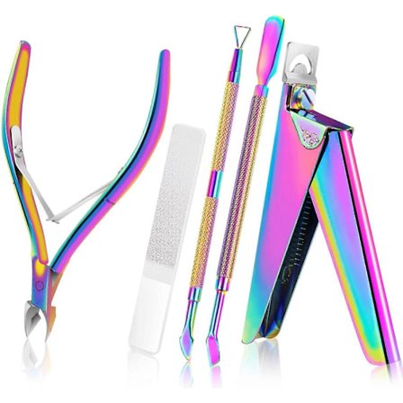 Akrylnagelklippare 5 i 1 Kit med Glasnagelfil, Nagelbandstrimmer och Nagelbandspusher, Nagelgel Polish Remover, för Finger Tånaglar